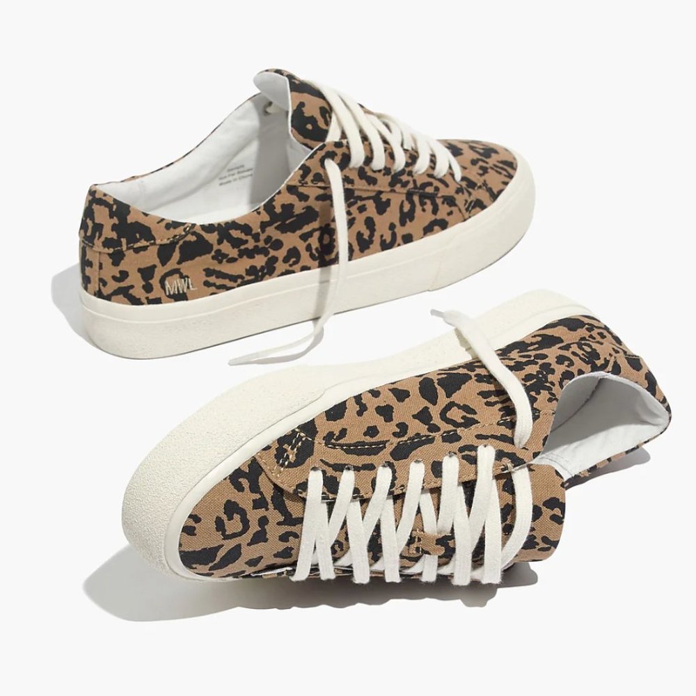 Madewell Sidewalk Low-Top Sneakers in Recycled Canvas Leopard Print